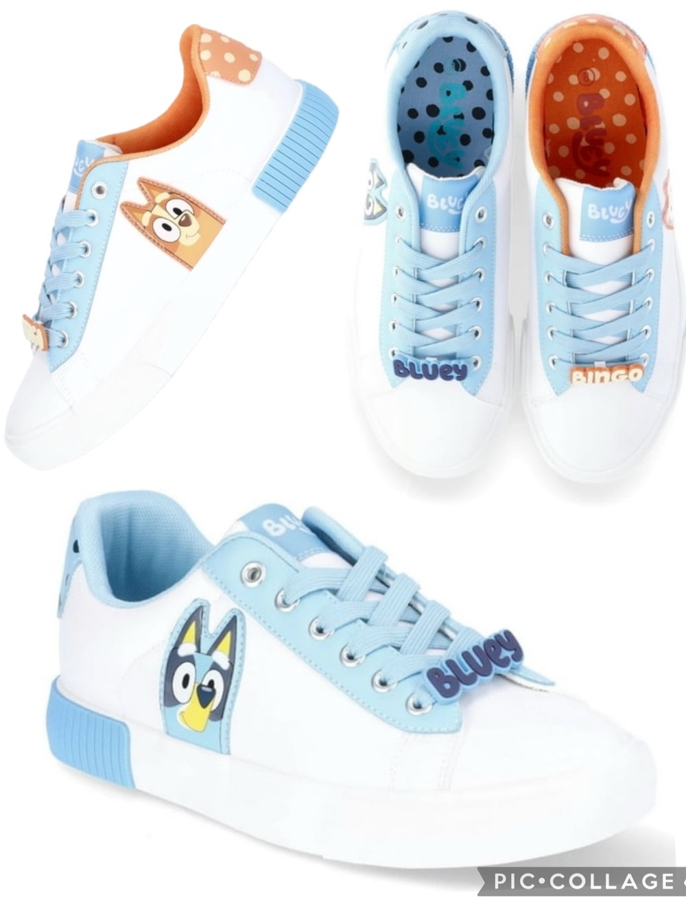 GroundUp Disney Bluey & Bingo Viral Court Sneakers Low Top Lace Up With Charms